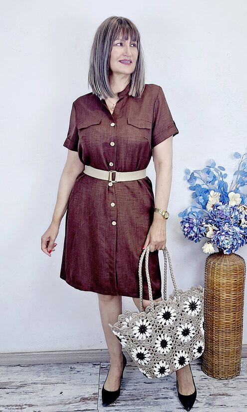 NOVEDAD VESTIDO efecto lino marron 