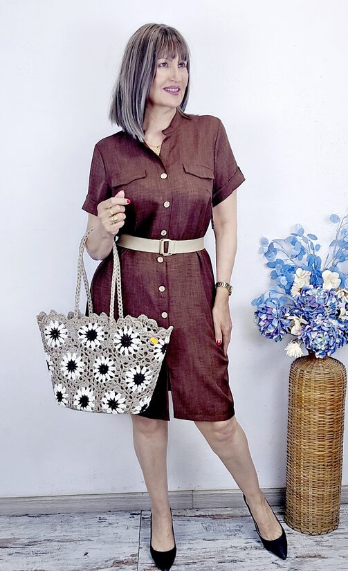 REBAJAS -25% VESTIDO efecto lino marron
