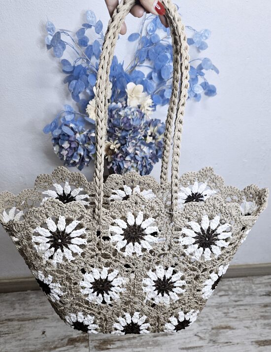 REBAJAS -25% Bolso crochet flor beige