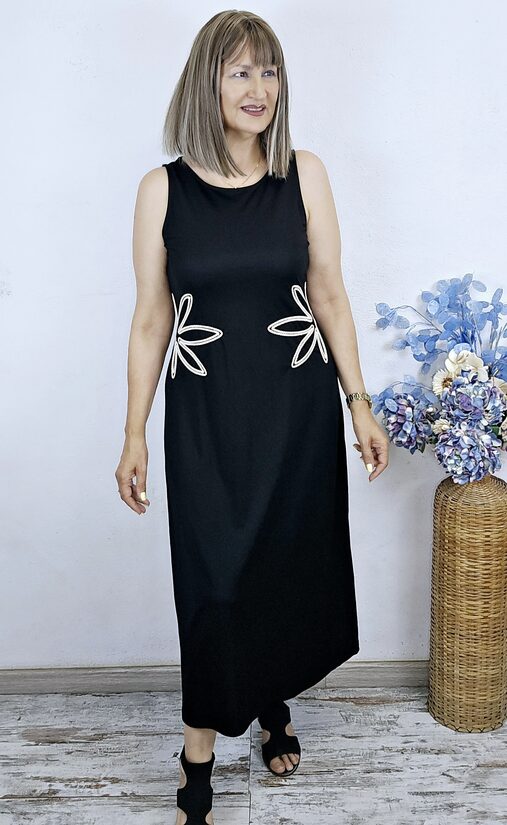 REBAJAS -25% VESTIDO FLEX Bordado Flor negro