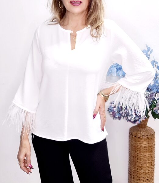 Blusa plumas blanca 