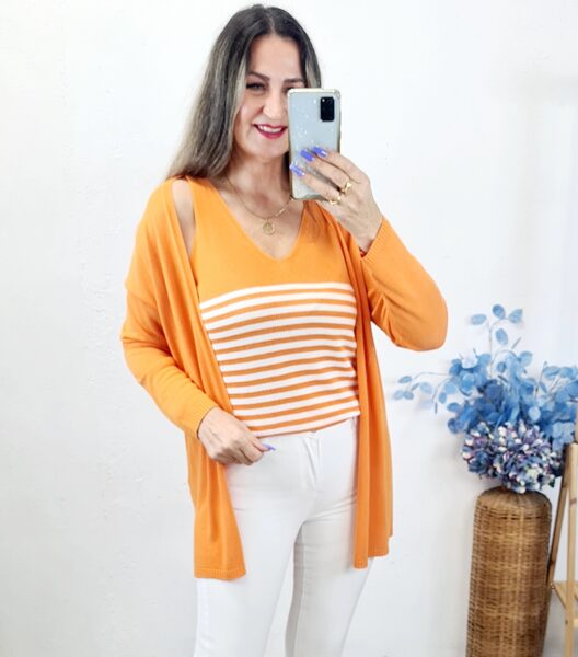 CONJUNTO PUNTO RAYA MARINERO NARANJA Ultima talla M