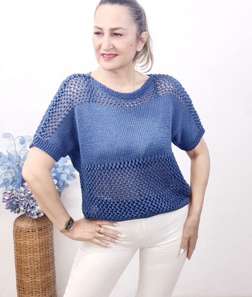 OUTLET SUETER TRICOT CALADO AZUL Ultima talla L