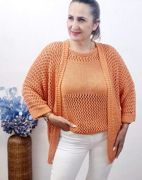  CONJUNTO TRICOT CALADO MANDARINA