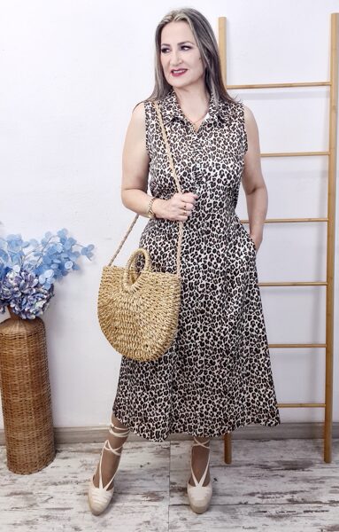  VESTIDO MIDI CAMISERO ANIMAL-PRINT Ultima talla 44