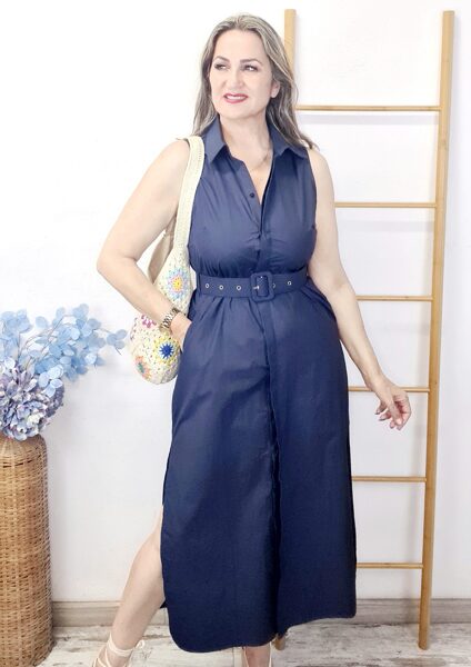  VESTIDO MIDI CAMISERO LISO AZUL MARINO XUXA