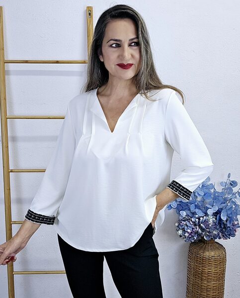 -20%  BLUSA PUÑO PERLAS BLANCA